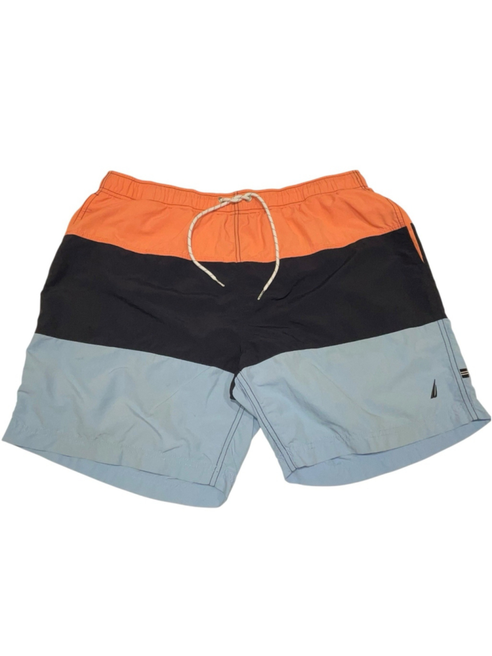 Nautica Mens XL Board Shorts Swim Trunks Coral Navy Blue Color Block Sailboat